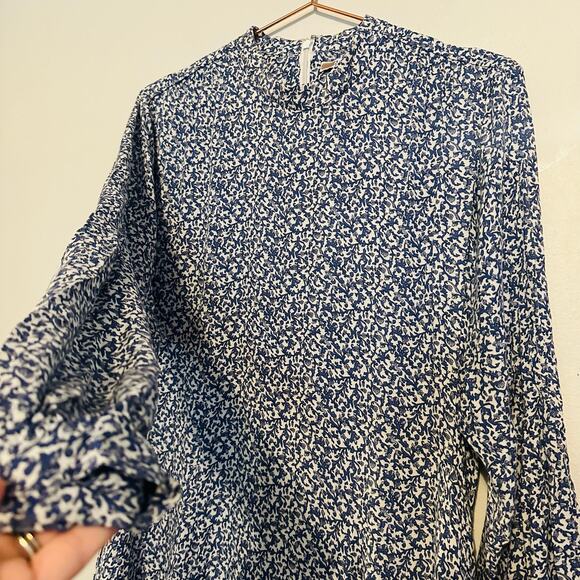 DEREK LAM 10 CROSBY White Blue Print Long sleeves Mini Dress Size 10 - Picture 7 of 10